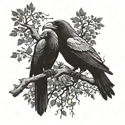 Odin's Ravens Huginn And Muninn Perched On A Tree