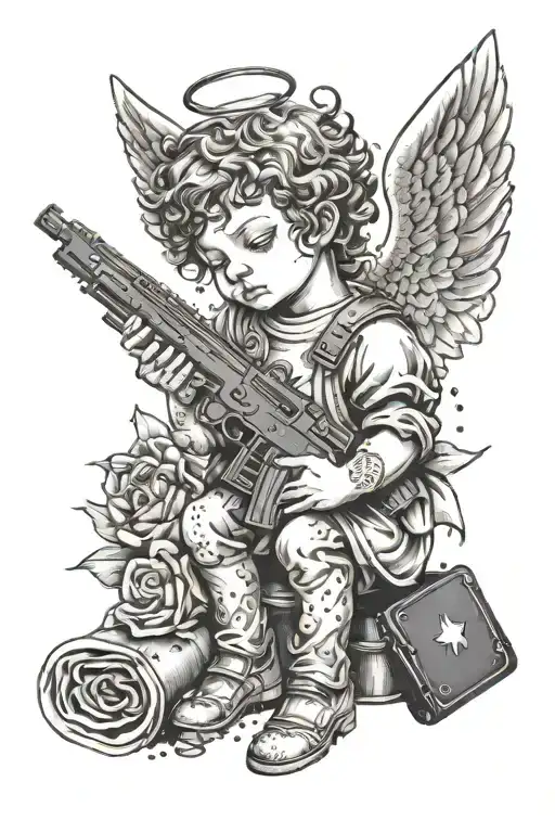 Angel Holding Gun And Crying