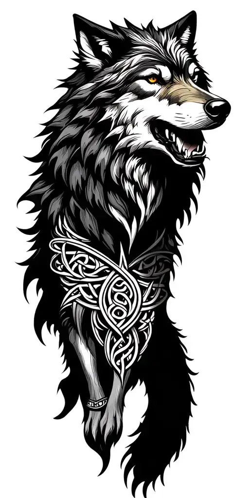 Celtic Wolf With Amour Tribal