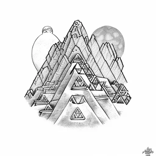 Machu Picchu Showing Through Clouds Under The Moon