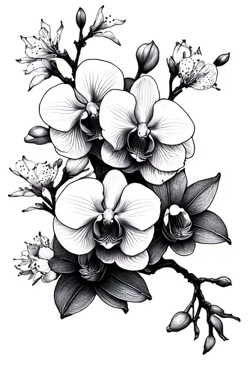 Orchids And Cherry Blossoms Blooming