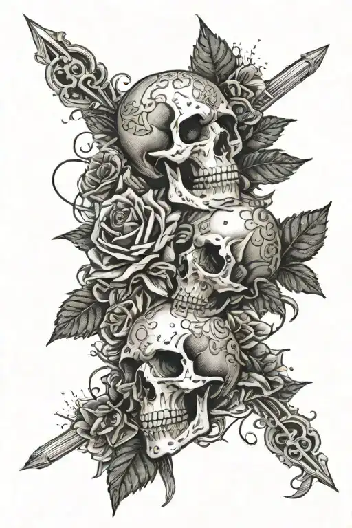 Roses Intertwined With The Sf Crest And Skulls
