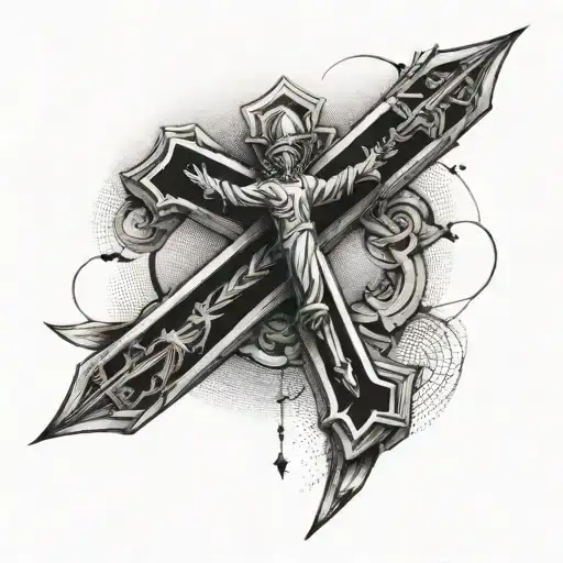 A Catholic Cross Intertwined With A Parachute Symbolizing Faith And Skydiving