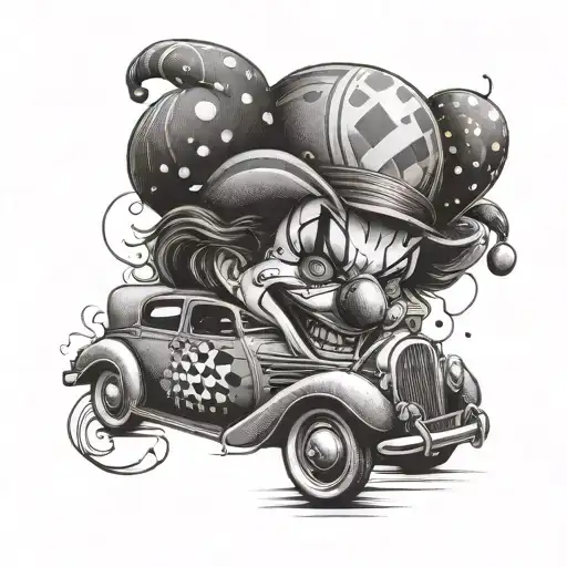 A Dropped Car With Chicano Style Clown Designs On The Hood