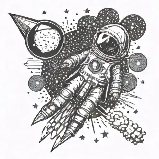 A Baby Reaching For The Stars With A Rocket Ship In The Background