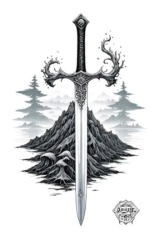 Sword Covered With Fungus Mountain Background