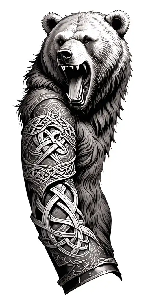 Armor Arm Sleeve With Celtic Knots And Roaring Bear Head