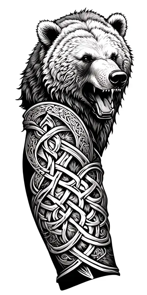 Armor Arm Sleeve With Celtic Knots And Roaring Bear Head