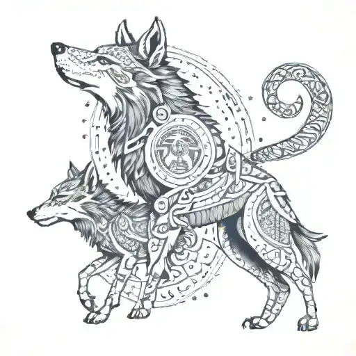 Wolf And Deer Mongolian Ancient Egyptian Symbols