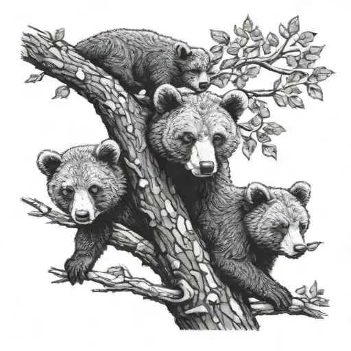 Bear Cubs In A Tree