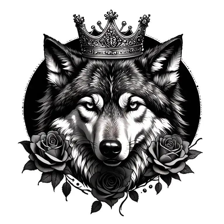 Wolf With Crown And Rose Intertwined