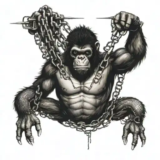 A Gorrilla Breaking Chains Breaking And Bursting