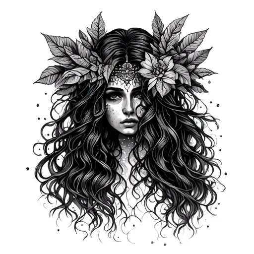 Long Hair Psychedelic Forest Queen Leaves