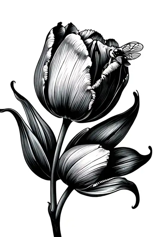 Tulip With Bee Flying