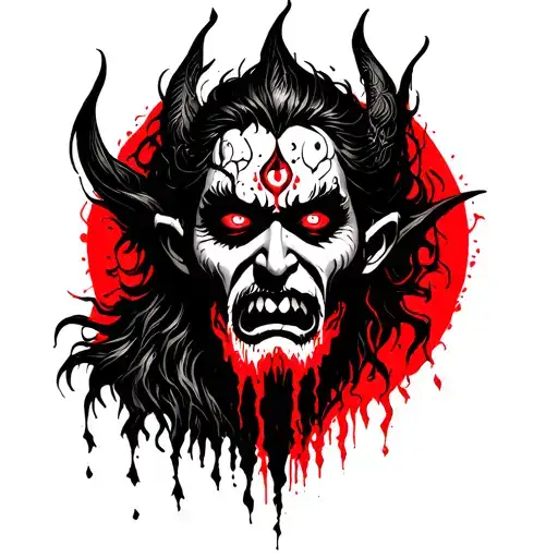 Kaal Bhairav Through Tearing Skin On Chest Tattoo Black And Red Color
