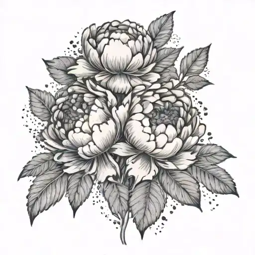 Peonies With Stem And Ornamental Abstraction