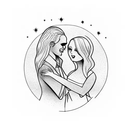 A Couple Holding Hands With A Moon And Stars In The Background