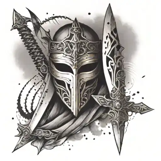 Three Swords And Vanice Mask Split In Half