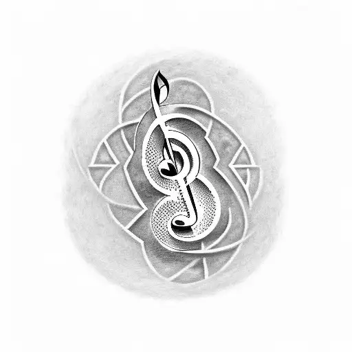 A Dotwork Tattoo Of A Music Note Intertwined With Dark And Intricate Patterns
