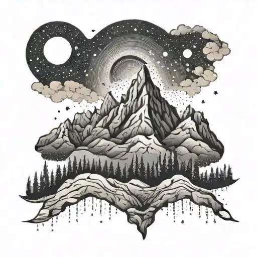 A Mountain Landscape With A Trail Leading To A Galaxy In The Sky