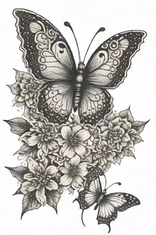 Butterfly And Flowers