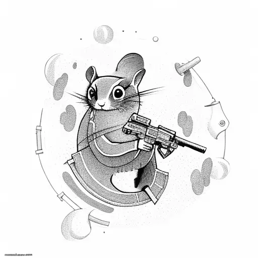 Flying Squirrel Holding A Gun And Wearing Military Gear While Flying Through The Air