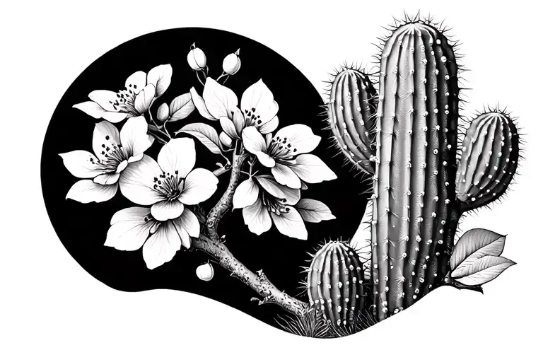 Cactus Blooming Cherry Blossom Tree