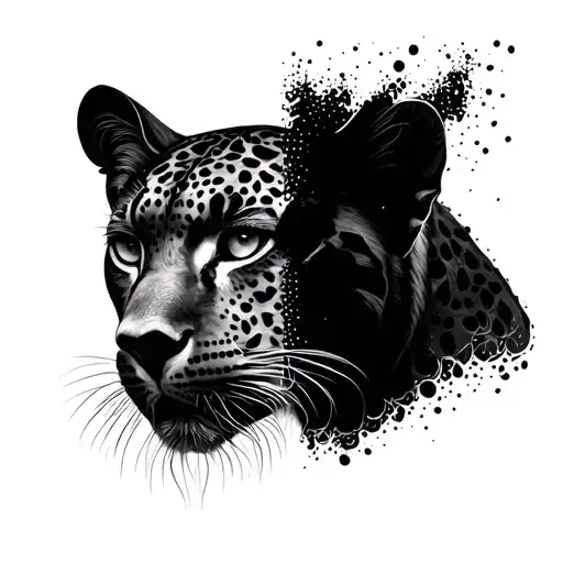 Half Face Half Black Panter Tattoto