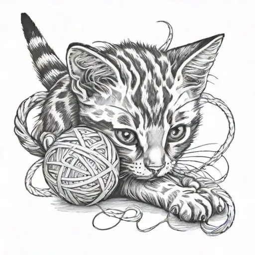 Kitten Playing With Ball Of Yarn
