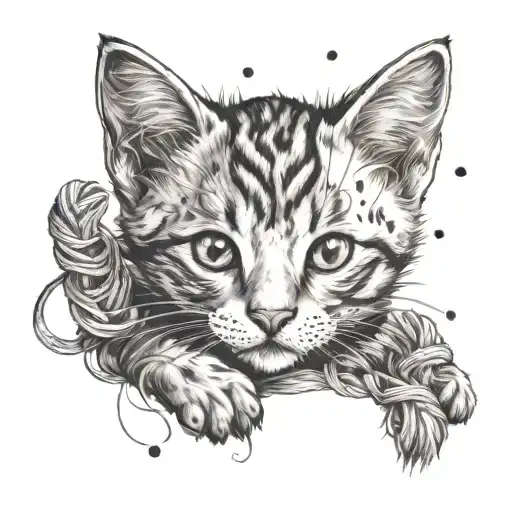 Whole Kitten Playing With Ball Of Yarn From Behind