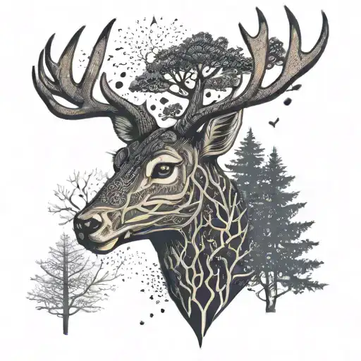 Deer Head With Trees