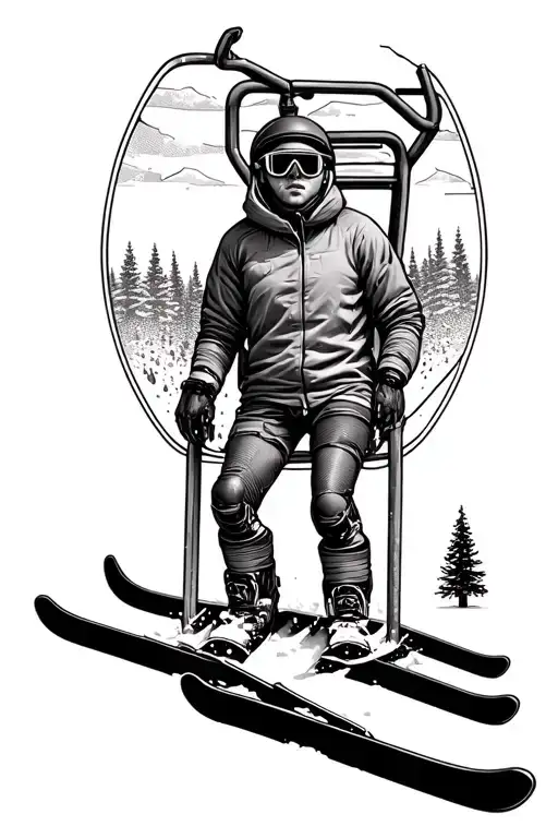 Ski Theme Thigh Tattoo Featuring Elements And A Chair Lift