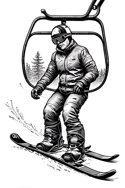 Ski Theme Thigh Tattoo Featuring Elements And A Chair Lift