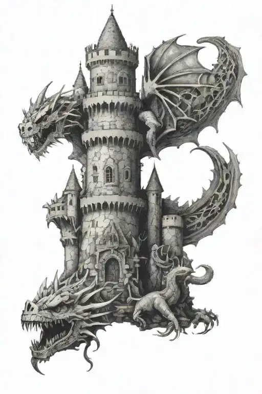 Castle With Dragon And Skulls