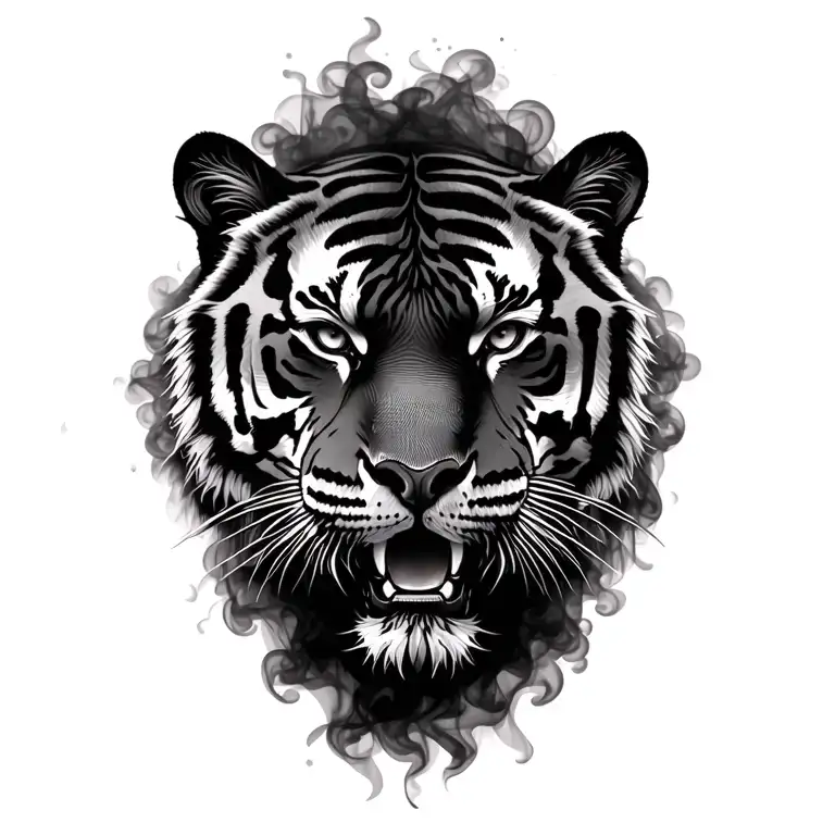 Tiger Head Made Of Smoke