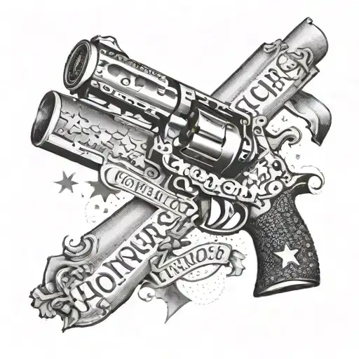 Tribute To American Veterans With A Realistic Gun Wrapped In A Banner That Reads 'Honor And Courage'