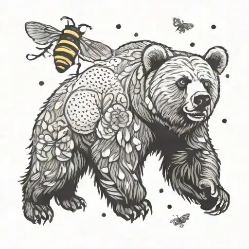 Grizzly Bear And Honey Bee Flying