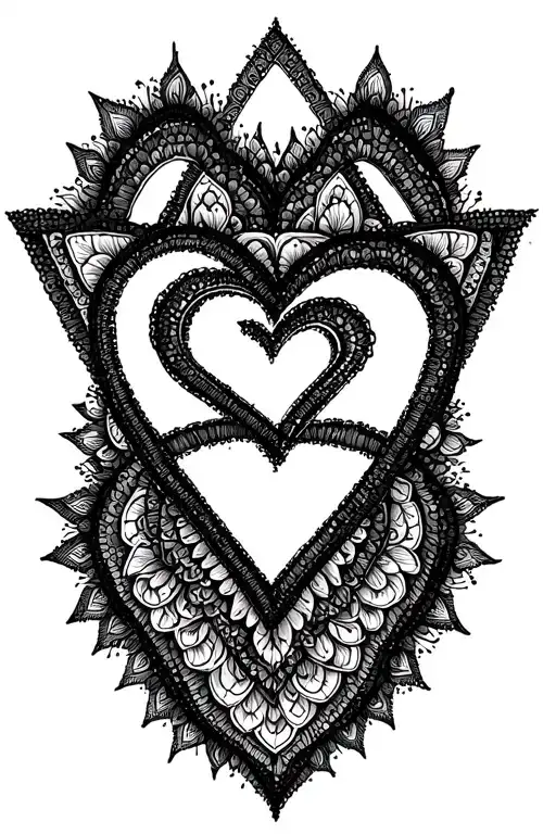 Heart And Triangle Interlocked In Mandala Style