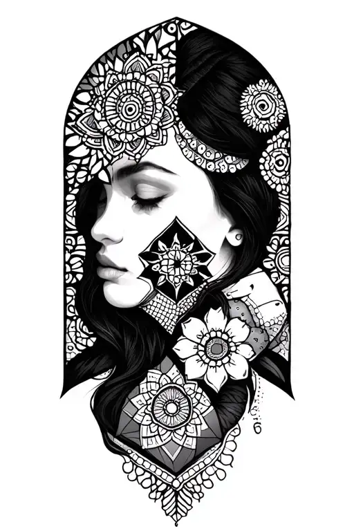 Geometric Shapes With Mandala On Shoulder And Elbow