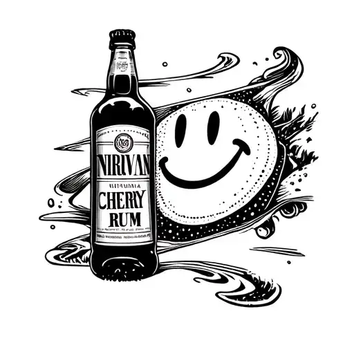 A Cherry Rum Bottle With A Nirvana-inspired Smiley Face Logo On A Surf Skate Deck