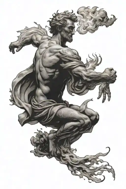 Prometheus With Fire Falling From World Of Gods To World Of People
