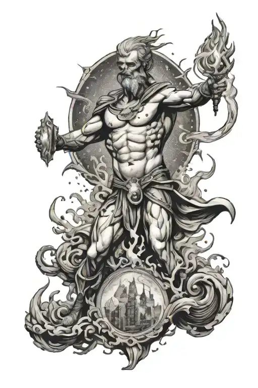 Prometheus With Fire Falling From World Of Gods To World Of People