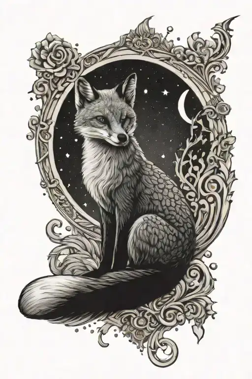Tarot Card The High Priestess As Fox With Crescent Moon