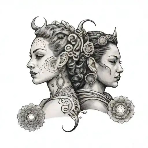 Portrait Of Lillian As An Aries And Gracie As A Scorpio In A Yin And Yang Style