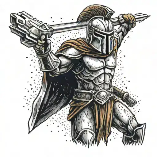 A Spartan Warrior Wielding A Laser Sword In A Sci-fi Battlefield