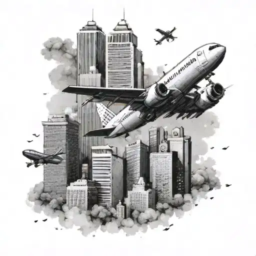 Create A Tattoo Design Featuring Airplanes Flying Over A Cityscape With A Feminine Touch