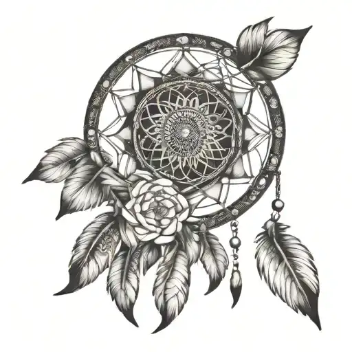 Dream Catcher With Lotus And Feathers Falling