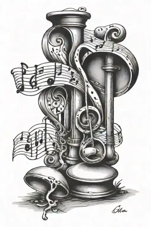 Music Notes Flowing With Hour Glass