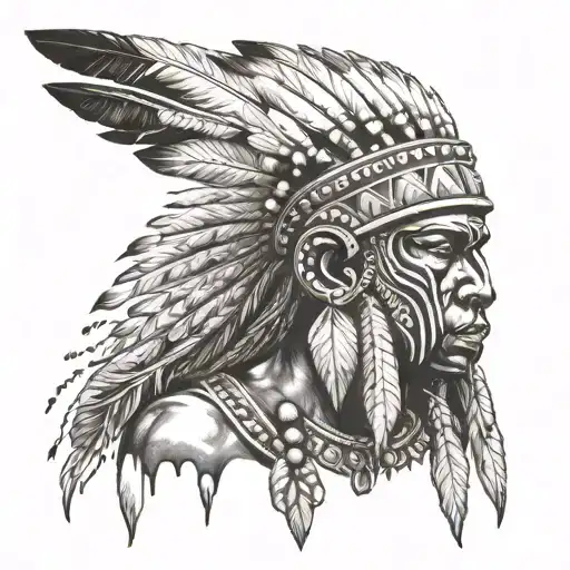 African Warrior With Native American Headress