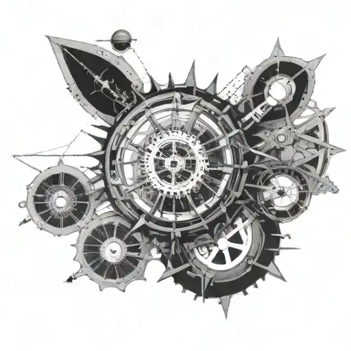 An Intricate Mechanical Engineer's Blueprint Incorporating Elements Of The Ocean And Sun